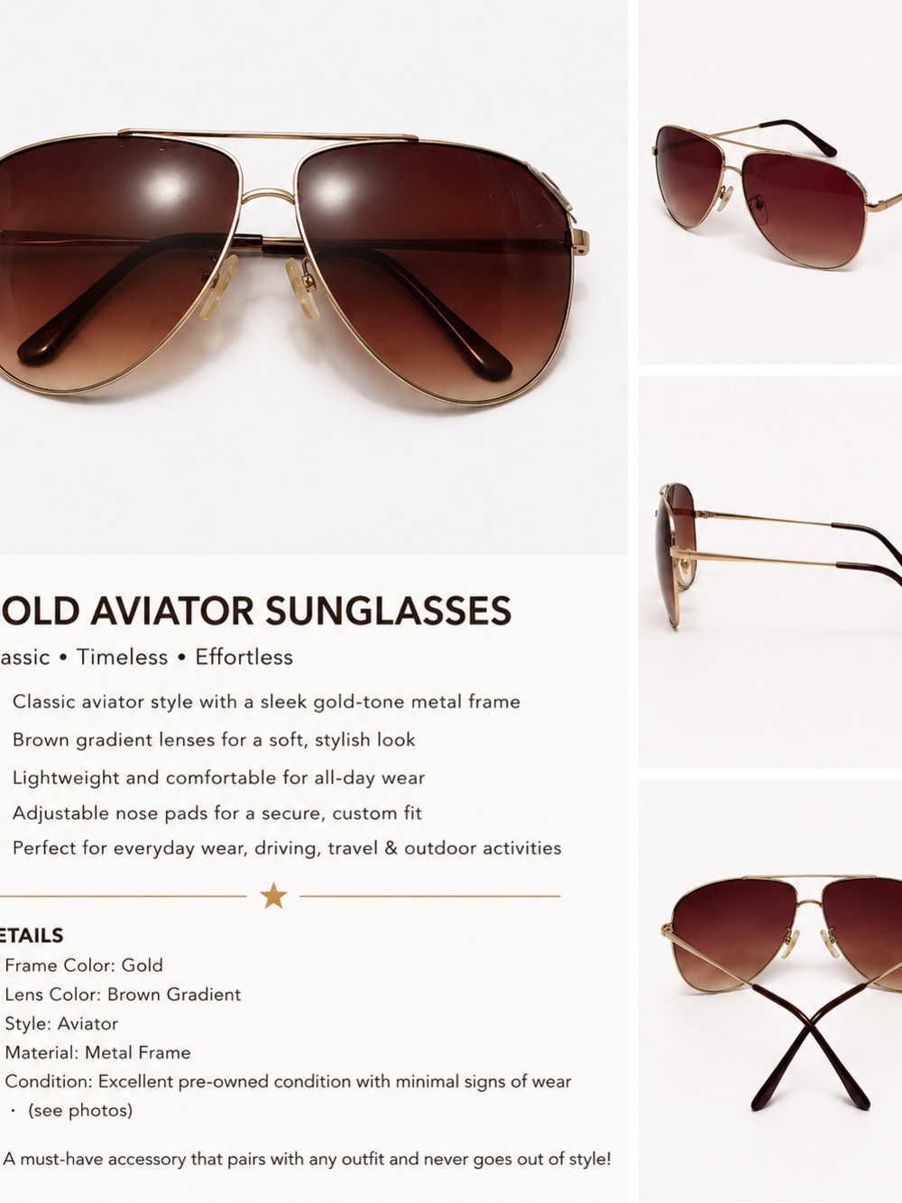 Gold Aviator Sunglasses with Brown Gradient Lenses